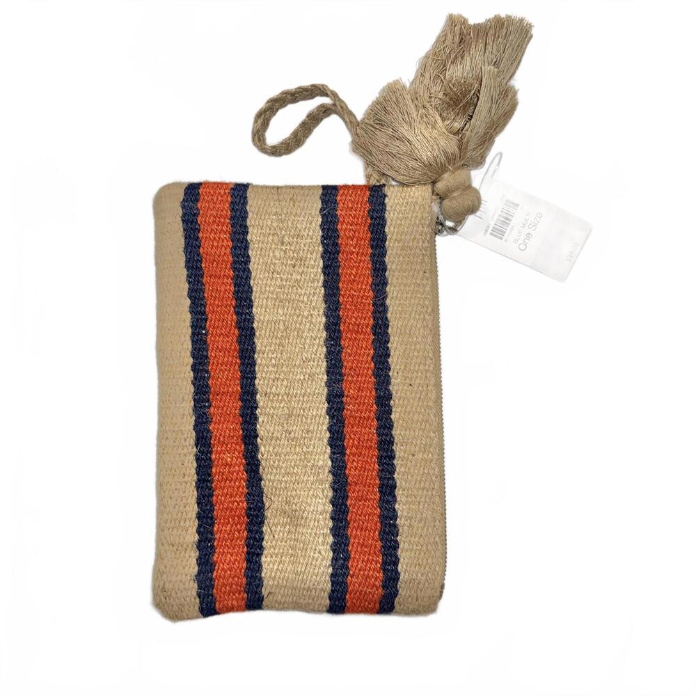 J Jill Blue Stripe Woven Wristlet Pouch with Tassels